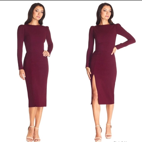 knee length dresses for ladies The Nadia Long Sleeve Cut Out Midi Dress White - Pencil Skirt main image 1